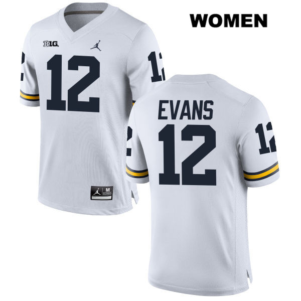 Women's NCAA Michigan Wolverines Chris Evans #12 White Jordan Brand Authentic Stitched Football College Jersey OK25T15GR